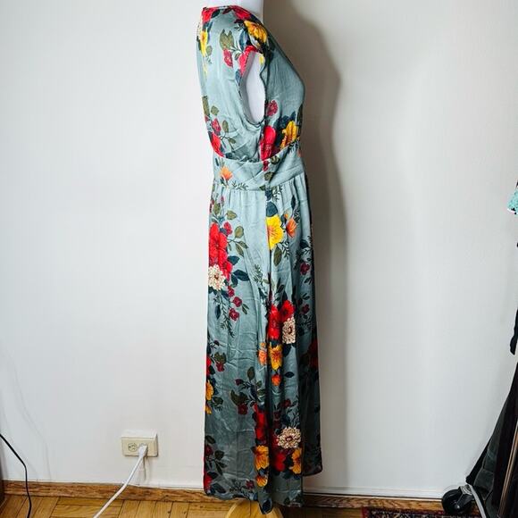 Zara Green Floral Satin Shorts Jumpsuit - Picture 9 of 11